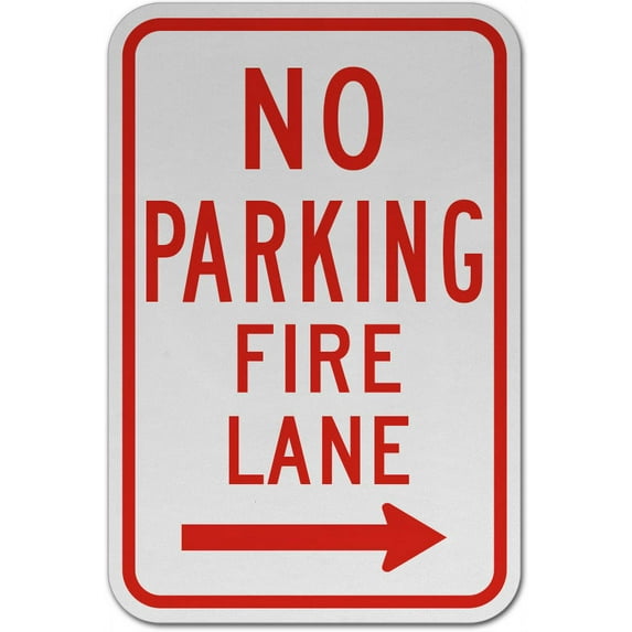 Vinyl Stickers - No Parking Fire Lane (Right Arrow) Sign U2 - Safety and Warning Warehouse Signs Stickers - 10" x 7" - 6 Pack