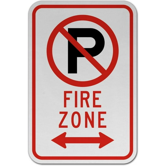 Vinyl Stickers - No Parking Fire Zone (Double Arrow) Sign V6 - Safety and Warning Warehouse Signs Stickers - 18" x 24" - 10 Pack