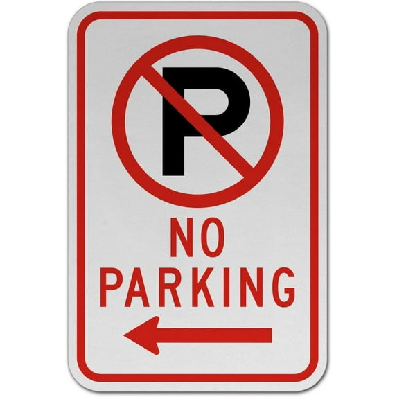 Vinyl Stickers - No Parking (Left Arrow) Sign 1 - Safety and Warning Warehouse Signs Stickers - 3.5" x 5" - 3 Pack