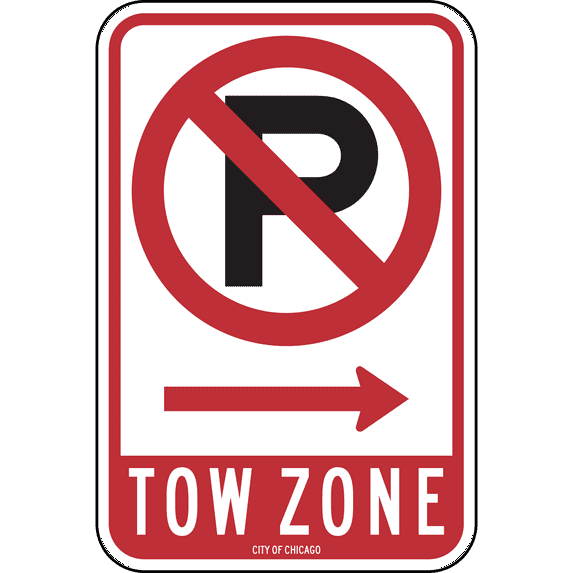 Vinyl Stickers - No Parking Tow Zone, Chicago - Safety and Warning Warehouse Signs Stickers - 13" x 9" - 10 Pack