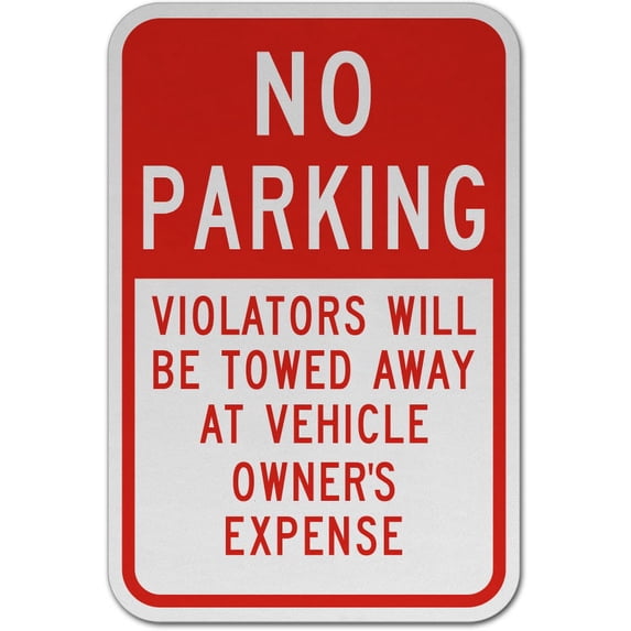 Vinyl Stickers - No Parking Violators Towed Away Sign G7 - Safety and Warning Warehouse Signs Stickers - 13" x 9" - 6 Pack