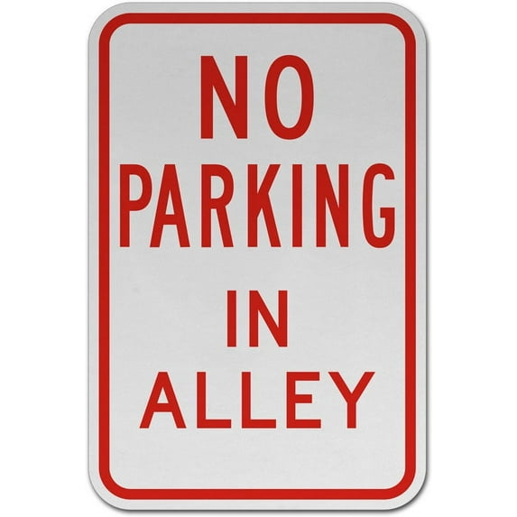 Vinyl Stickers - No Parking in Alley Sign X8 - Safety and Warning Warehouse Signs Stickers - 13" x 9" - 6 Pack
