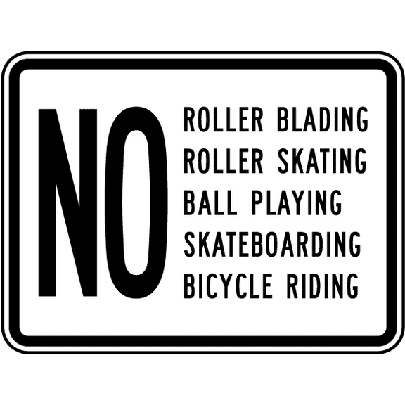Vinyl Stickers - No Roller Blading Ball Playing Riding Sign - Safety and Warning Warehouse Signs Stickers - 18" x 24" - 3 Pack