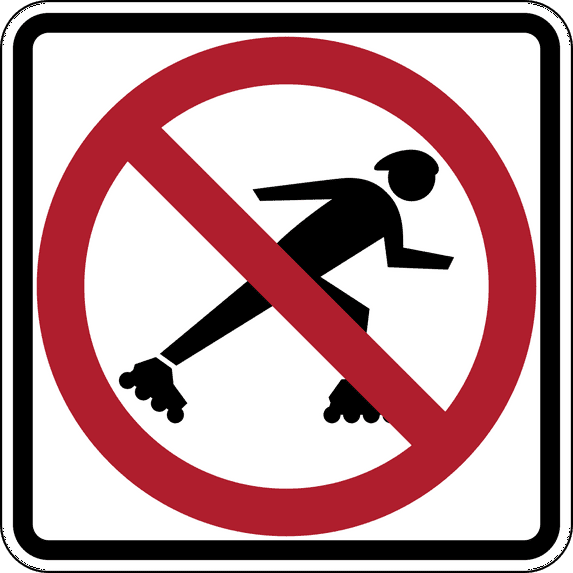 Vinyl Stickers - No Rollerblading - Safety and Warning Warehouse Signs Stickers - 13" x 9" - 6 Pack