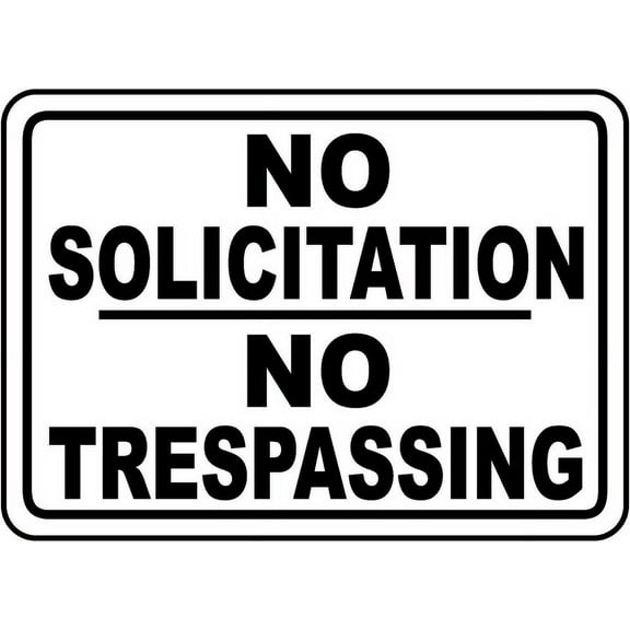 Vinyl Stickers - No Solicitation No Trespassing Sign - Safety and Warning Warehouse Signs Stickers - 3.5" x 5" - 6 Pack