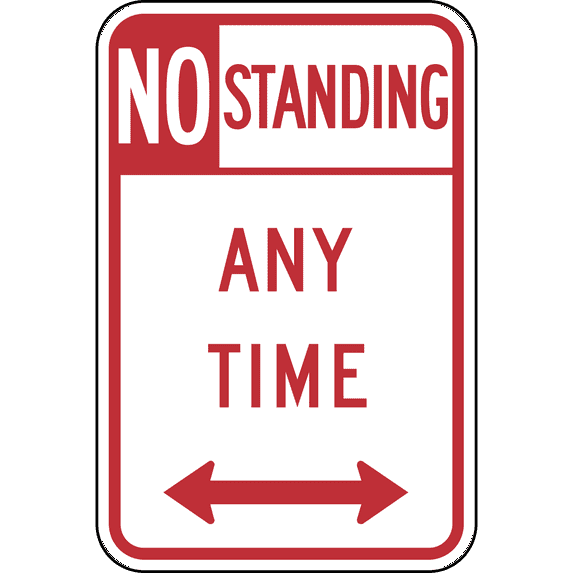 Vinyl Stickers - No Standing Any time, New York State - Safety and Warning Warehouse Signs Stickers - 13" x 9" - 6 Pack
