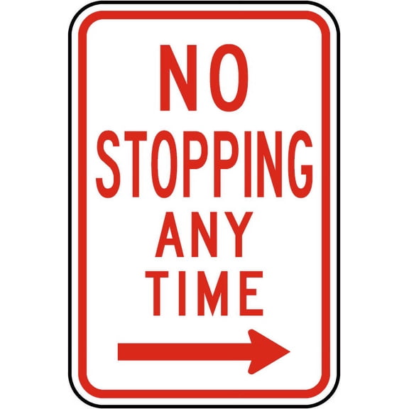 Vinyl Stickers - No Stopping Any Time Sign K3 - Safety and Warning Warehouse Signs Stickers - 10" x 7" - 3 Pack