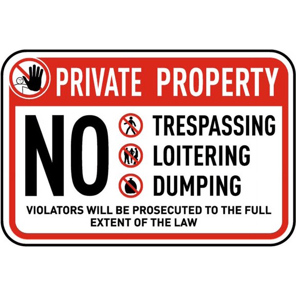Vinyl Stickers - No Trespassing Dumping Sign - Safety and Warning Warehouse Signs Stickers - 10" x 7" - 3 Pack