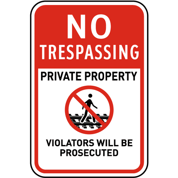 Vinyl Stickers - No Trespassing Railroad Sign - Safety and Warning Warehouse Signs Stickers - 24" x 30" - 10 Pack