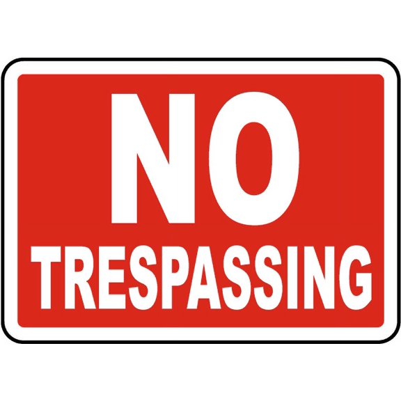 Vinyl Stickers - No Trespassing Sign 1 - Safety and Warning Warehouse Signs Stickers - 10" x 7" - 6 Pack
