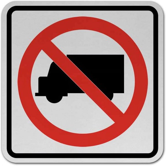 Vinyl Stickers - No Trucks Sign M7 - Safety and Warning Warehouse Signs Stickers - 3.5" x 5" - 6 Pack