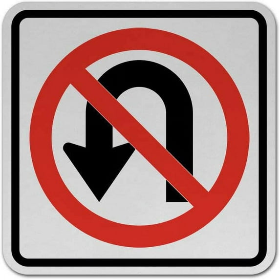 Vinyl Stickers - No U-Turn Sign - Safety and Warning Warehouse Signs Stickers - 24" x 30" - 10 Pack