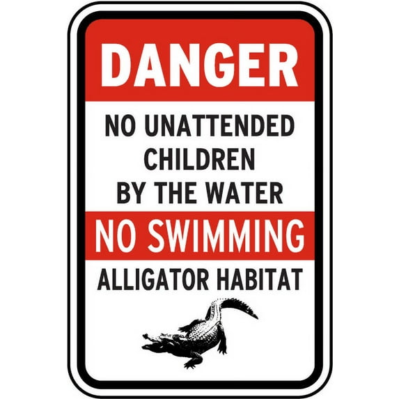Vinyl Stickers - No Unattended Children by The Water Sign - Safety and Warning Warehouse Signs Stickers - 13" x 9" - 10 Pack