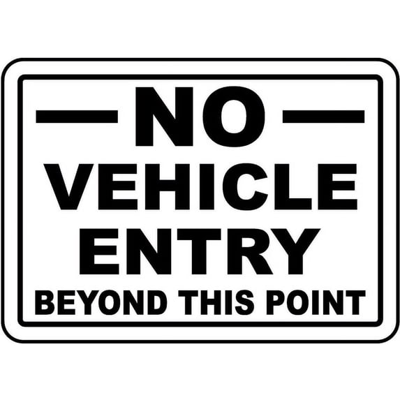 Vinyl Stickers - No Vehicle Entry Beyond This Sign - Safety and Warning Warehouse Signs Stickers - 13" x 9" - 6 Pack