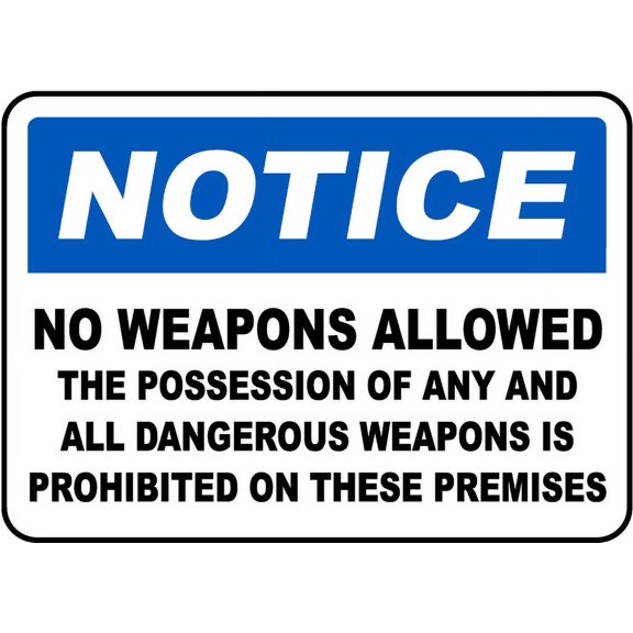 Vinyl Stickers - No Weapons on Premises Sign - Safety and Warning Warehouse Signs Stickers - 13" x 9" - 10 Pack