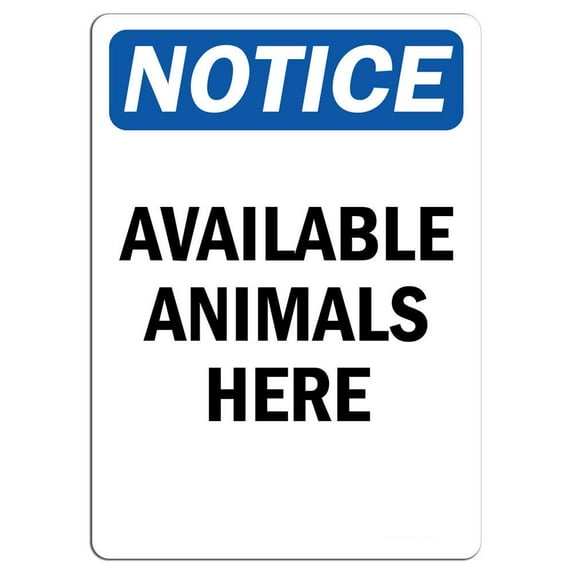 Vinyl Stickers - Notice - Available Animals Here Sign - Safety and Warning Warehouse Signs Stickers - 24" x 30" - 3 Pack