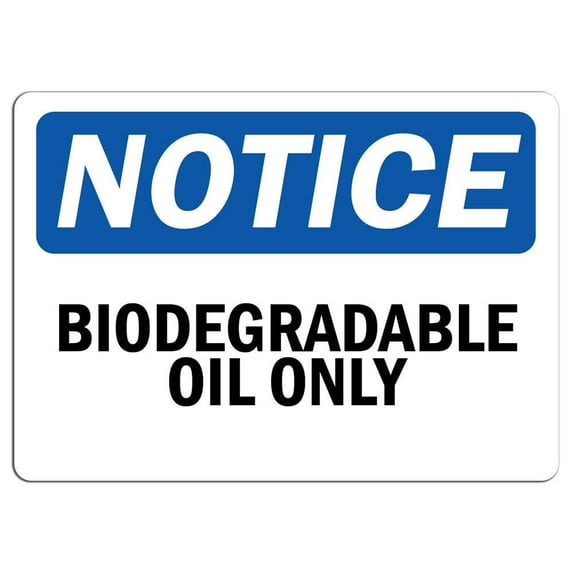 Vinyl Stickers - Notice - Biodegradable Oil Only Sign - Safety and Warning Warehouse Signs Stickers - 13" x 9" - 10 Pack