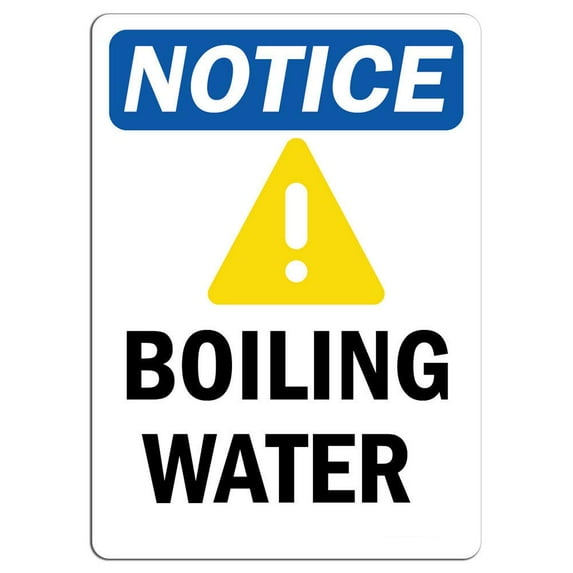 Vinyl Stickers - Notice - Boiling Water Sign with Symbol - Safety and Warning Warehouse Signs Stickers - 10" x 7" - 3 Pack