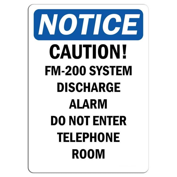 Vinyl Stickers - Notice - Caution FM-200 System Discharge Alarm Do Sign - Safety and Warning Warehouse Signs Stickers - 24" x 30" - 3 Pack