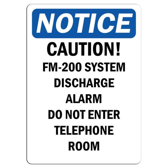 Vinyl Stickers - Notice - Caution FM-200 System Discharge Alarm Do Sign - Safety and Warning Warehouse Signs Stickers - 24" x 30" - 6 Pack