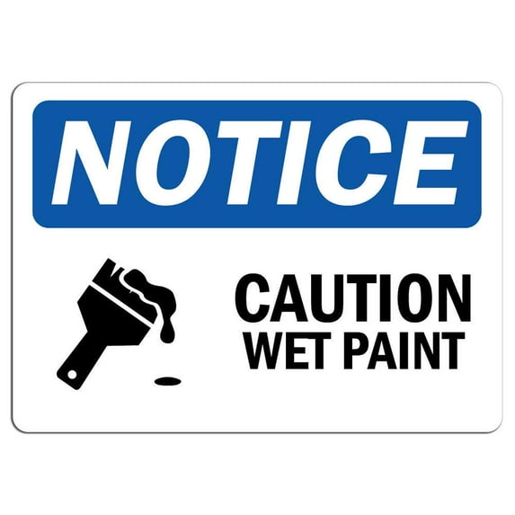 Vinyl Stickers - Notice - Caution Wet Paint Sign with Symbol - Safety and Warning Warehouse Signs Stickers - 13" x 9" - 3 Pack