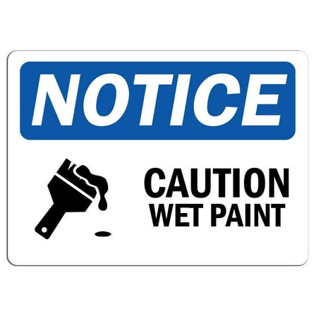 Vinyl Stickers - Notice - Caution Wet Paint Sign with Symbol - Safety and Warning Warehouse Signs Stickers - 3.5" x 5" - 3 Pack