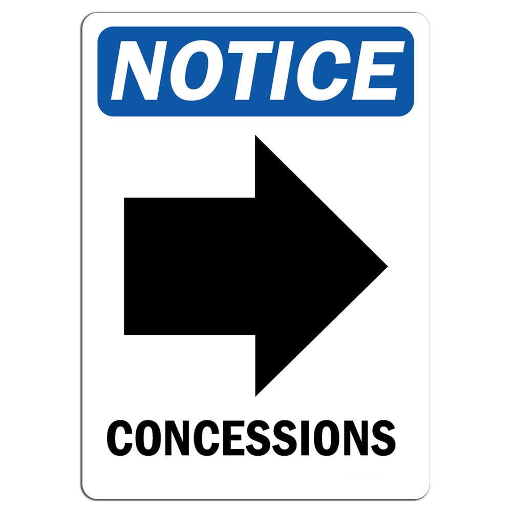 Vinyl Stickers - Notice - Concessions [Right Arrow] Sign with Symbol ...