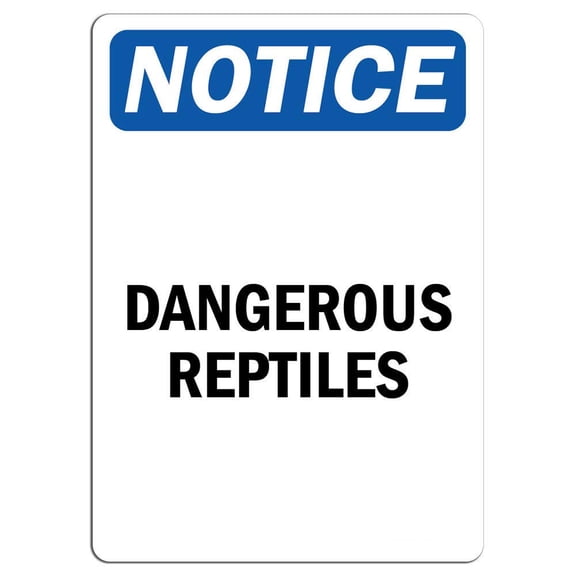 Vinyl Stickers - Notice - Dangerous Reptiles Sign - Safety and Warning Warehouse Signs Stickers - 3.5" x 5" - 6 Pack