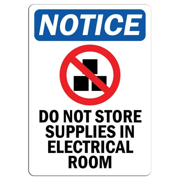 Vinyl Stickers - Notice - Do Not Store Supplies Sign with Symbol - Safety and Warning Warehouse Signs Stickers - 3.5" x 5" - 3 Pack