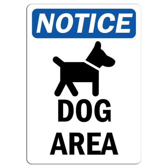 Vinyl Stickers - Notice - Dog Area Sign with Symbol - Safety and Warning Warehouse Signs Stickers - 10" x 7" - 3 Pack