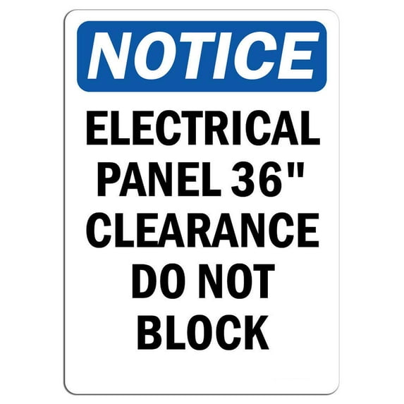 Vinyl Stickers - Notice - Electrical Panel 36 Clearance Sign - Safety and Warning Warehouse Signs Stickers - 24" x 30" - 3 Pack