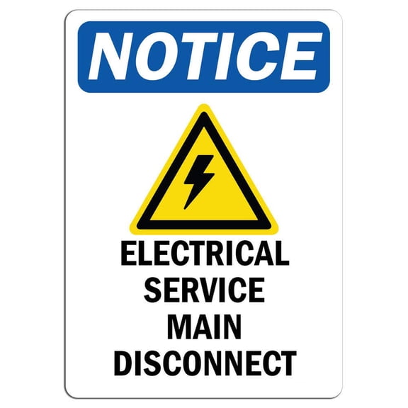 Vinyl Stickers - Notice - Electrical Service Main Disconnect Sign with Symbol - Safety and Warning Warehouse Signs Stickers - 24" x 30" - 3 Pack