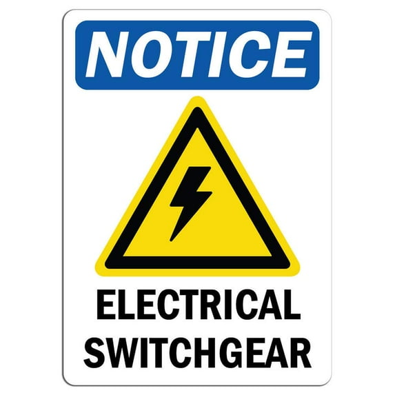 Vinyl Stickers - Notice - Electrical Switchgear Sign with Symbol - Safety and Warning Warehouse Signs Stickers - 18" x 24" - 10 Pack