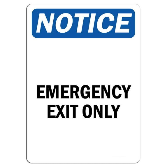 Vinyl Stickers - Notice - Emergency Exit Only Sign - Safety and Warning Warehouse Signs Stickers - 10" x 7" - 6 Pack