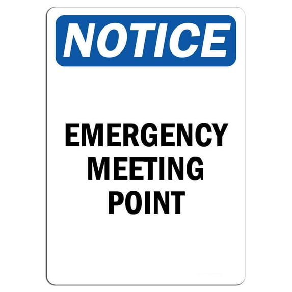 Vinyl Stickers - Notice - Emergency Meeting Point Sign - Safety and Warning Warehouse Signs Stickers - 10" x 7" - 10 Pack