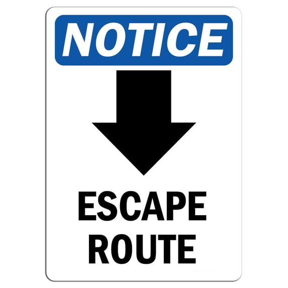 Vinyl Stickers - Notice - Escape Route [Down Arrow] Sign with Symbol ...