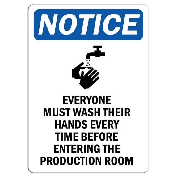 Vinyl Stickers - Notice - Everyone Must Wash Their Hands Sign with Symbol - Safety and Warning Warehouse Signs Stickers - 24" x 30" - 3 Pack