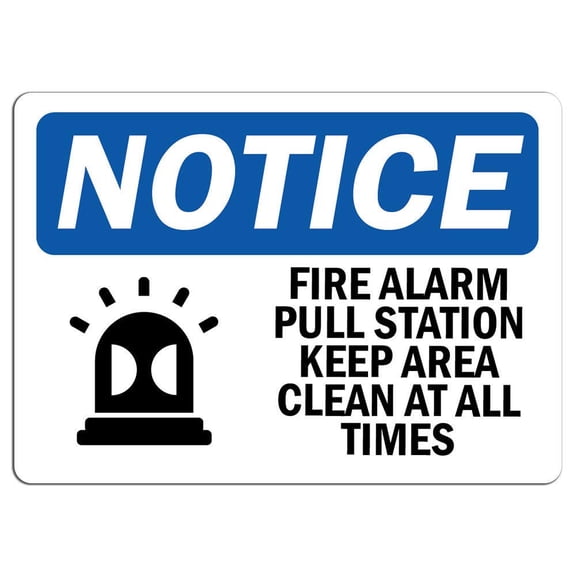 Vinyl Stickers - Notice - Fire Alarm Pull Station Keep Sign with Symbol - Safety and Warning Warehouse Signs Stickers - 10" x 7" - 3 Pack