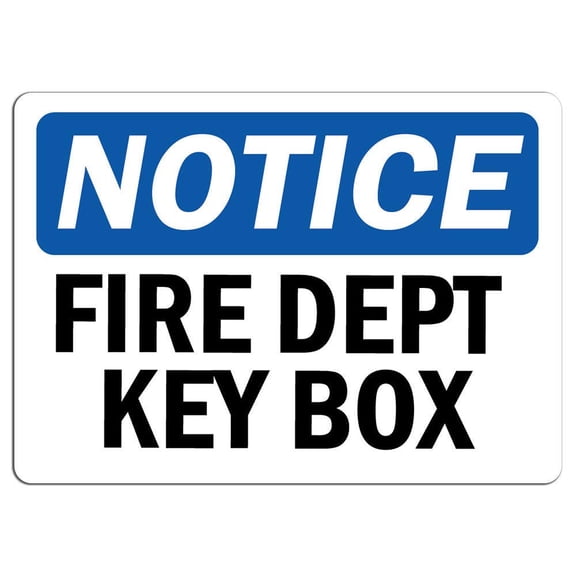 Vinyl Stickers - Notice - Fire Dept Key Box Sign - Safety and Warning Warehouse Signs Stickers - 3.5" x 5" - 6 Pack