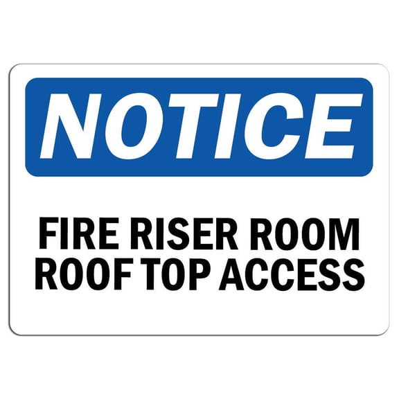 Vinyl Stickers - Notice - Fire Riser Room Roof Top Access Sign - Safety and Warning Warehouse Signs Stickers - 13" x 9" - 3 Pack