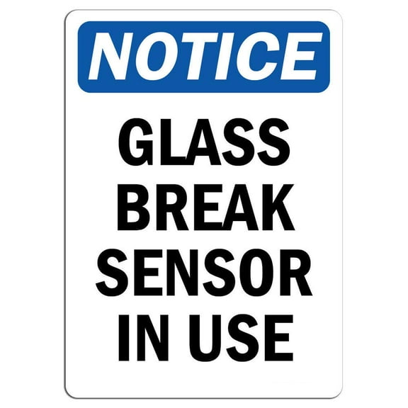 Vinyl Stickers - Notice - Glass Break Sensor in Use Sign - Safety and Warning Warehouse Signs Stickers - 3.5" x 5" - 10 Pack