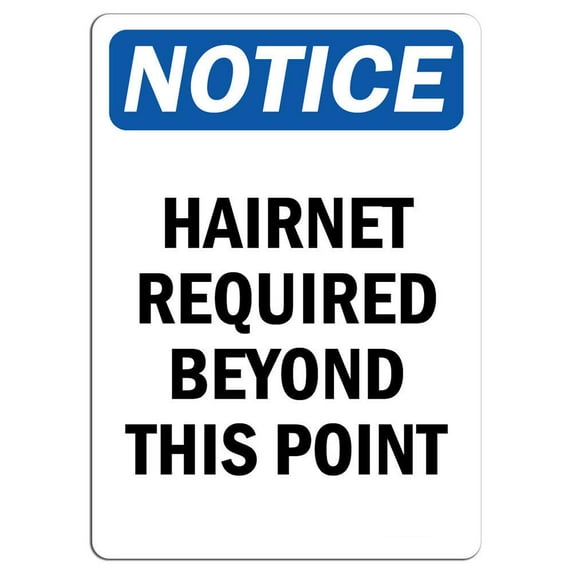 Vinyl Stickers - Notice - Hairnet Required Beyond This Point Sign - Safety and Warning Warehouse Signs Stickers - 13" x 9" - 6 Pack