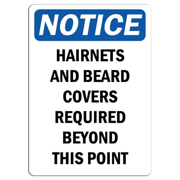 Vinyl Stickers - Notice - Hairnets and Beard Covers Required Beyond Sign - Safety and Warning Warehouse Signs Stickers - 13" x 9" - 6 Pack
