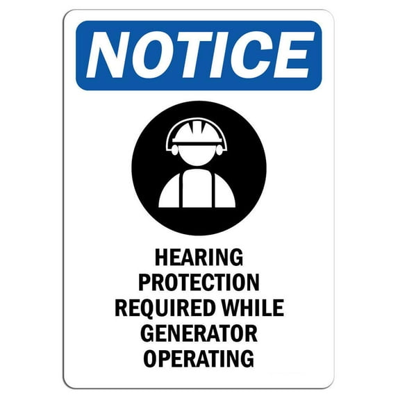 Vinyl Stickers - Notice - Hearing Protection Required Sign with Symbol - Safety and Warning Warehouse Signs Stickers - 24" x 30" - 6 Pack