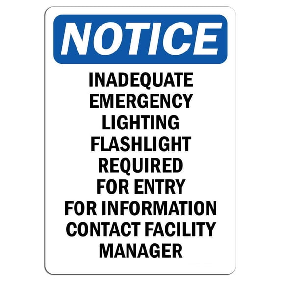 Vinyl Stickers - Notice - Inadequate Emergency Lighting Sign - Safety ...