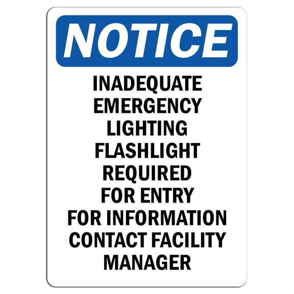 Vinyl Stickers - Notice - Inadequate Emergency Lighting Sign - Safety and Warning Warehouse Signs Stickers - 3.5" x 5" - 6 Pack