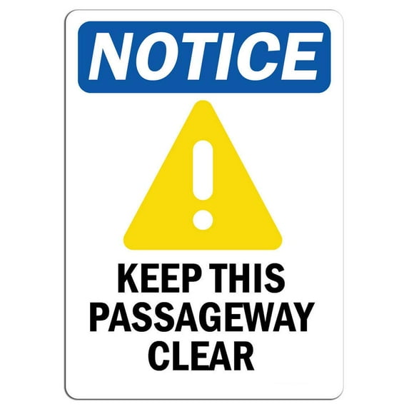 Vinyl Stickers - Notice - Keep This Passageway Clear Sign with Symbol - Safety and Warning Warehouse Signs Stickers - 3.5" x 5" - 3 Pack