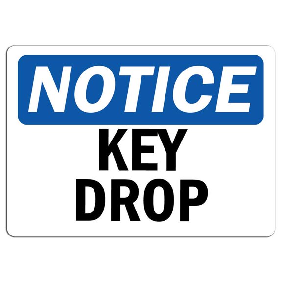 Vinyl Stickers - Notice - Key Drop Sign - Safety and Warning Warehouse Signs Stickers - 13" x 9" - 10 Pack