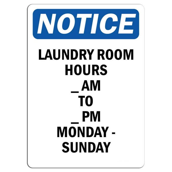 Vinyl Stickers - Notice - Laundry Room Hours_ Am to_ Pm Monday Sign - Safety and Warning Warehouse Signs Stickers - 3.5" x 5" - 3 Pack