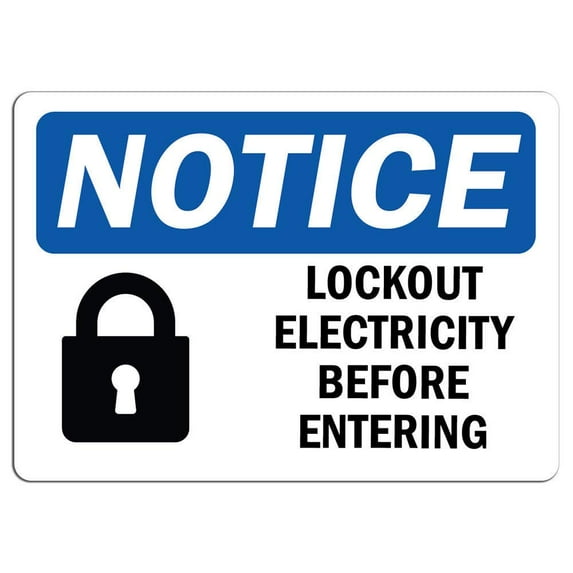 Vinyl Stickers - Notice - Lockout Equipment Before Entering Sign - Safety and Warning Warehouse Signs Stickers - 24" x 30" - 3 Pack